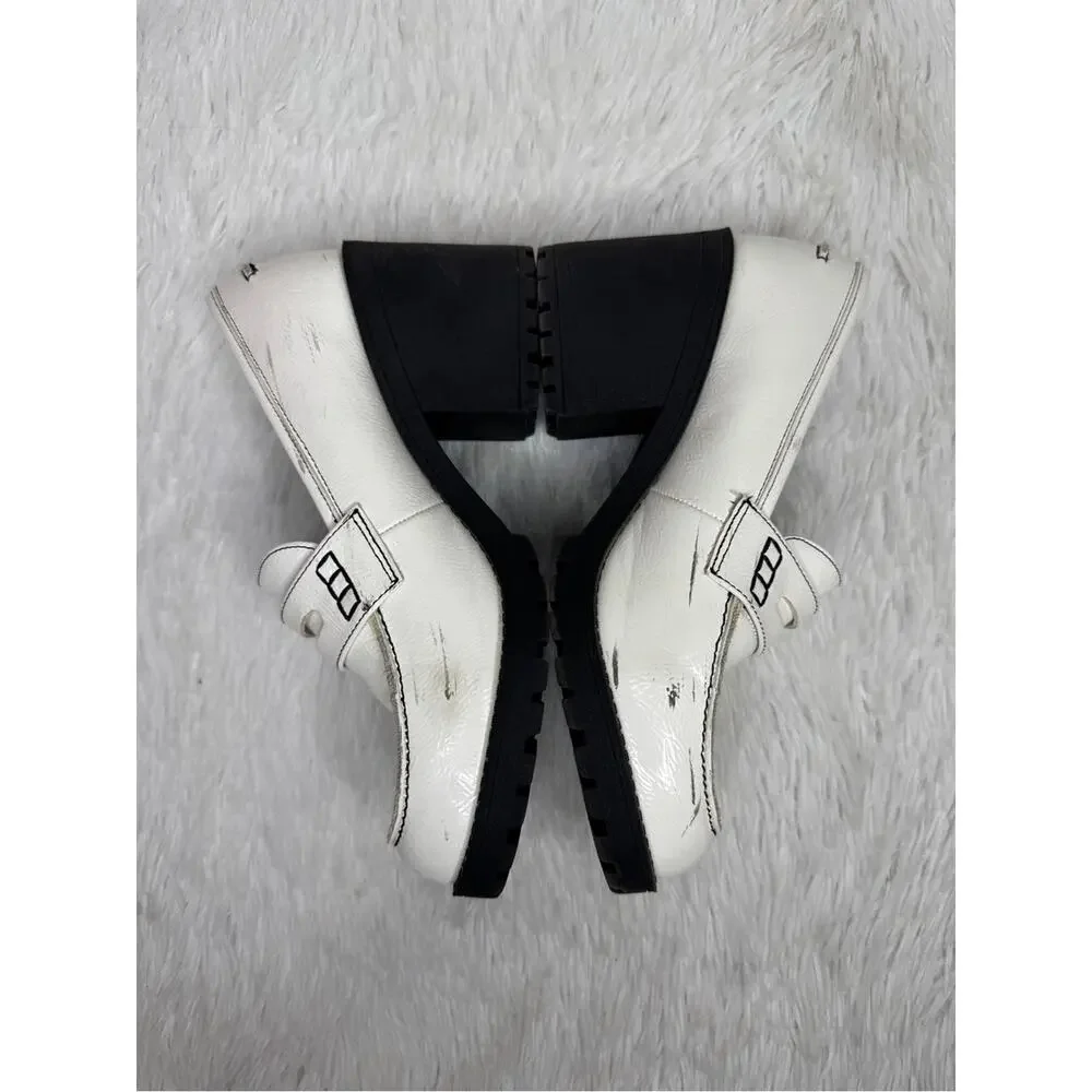 DIRTY LAUNDRY / Lita white patent leather chunky heeled loafers / 8